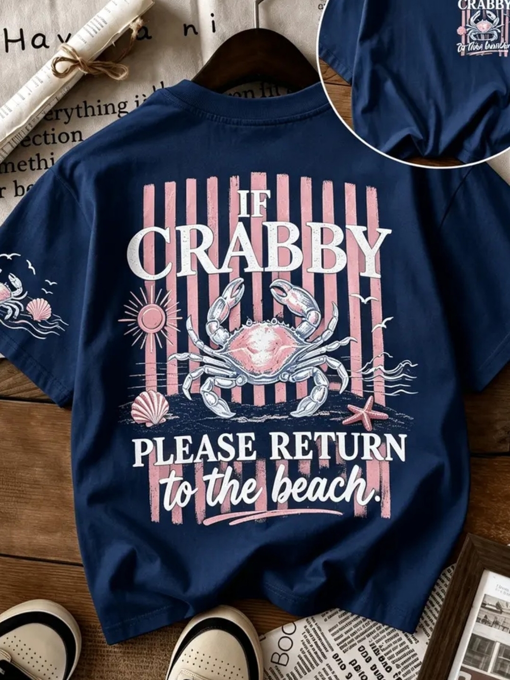 If Crabby Please Return to the Beach Navy Graphic Tee